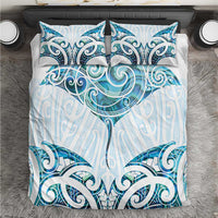 New Zealand Manta Ray Tattoo Bedding Set Aotearoa Maori Haehae Paua Shell LT14 White - Polynesian Pride