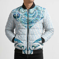 New Zealand Manta Ray Tattoo Bomber Puffer Jacket Aotearoa Maori Haehae Paua Shell - Polynesian Pride