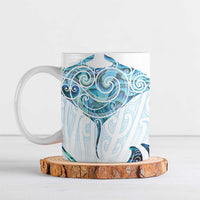 New Zealand Manta Ray Tattoo Ceramic Mug Aotearoa Maori Haehae Paua Shell LT14 White - Polynesian Pride