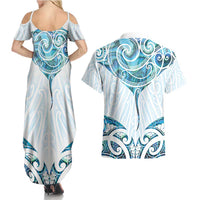 New Zealand Manta Ray Tattoo Couples Matching Summer Maxi Dress and Hawaiian Shirt Aotearoa Maori Haehae Paua Shell LT14 - Polynesian Pride