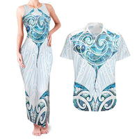 New Zealand Manta Ray Tattoo Couples Matching Tank Maxi Dress and Hawaiian Shirt Aotearoa Maori Haehae Paua Shell LT14 White - Polynesian Pride