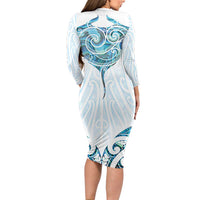New Zealand Manta Ray Tattoo Family Matching Long Sleeve Bodycon Dress and Hawaiian Shirt Aotearoa Maori Haehae Paua Shell LT14 - Polynesian Pride