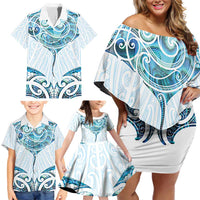 New Zealand Manta Ray Tattoo Family Matching Off Shoulder Short Dress and Hawaiian Shirt Aotearoa Maori Haehae Paua Shell LT14 - Polynesian Pride