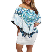 New Zealand Manta Ray Tattoo Off Shoulder Short Dress Aotearoa Maori Haehae Paua Shell - Polynesian Pride