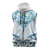 New Zealand Manta Ray Tattoo Sleeveless Zip Hoodie Aotearoa Maori Haehae Paua Shell - Polynesian Pride