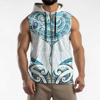 New Zealand Manta Ray Tattoo Sleeveless Zip Hoodie Aotearoa Maori Haehae Paua Shell - Polynesian Pride