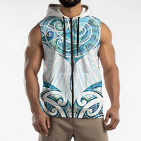 New Zealand Manta Ray Tattoo Sleeveless Zip Hoodie Aotearoa Maori Haehae Paua Shell - Polynesian Pride