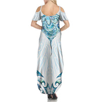 New Zealand Manta Ray Tattoo Summer Maxi Dress Aotearoa Maori Haehae Paua Shell - Polynesian Pride