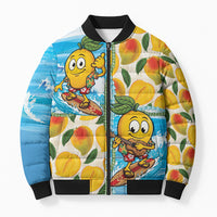 Aloha Hawaii Summer Bomber Puffer Jacket Hawaiian Lei Surfing Mango Palaka Motifs