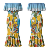 Aloha Hawaii Summer Couples Matching Mermaid Dress and Hawaiian Shirt Hawaiian Lei Surfing Mango Palaka Motifs