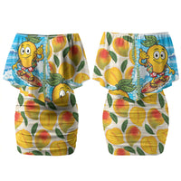 Aloha Hawaii Summer Family Matching Off Shoulder Short Dress and Hawaiian Shirt Hawaiian Lei Surfing Mango Palaka Motifs