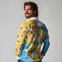 Aloha Hawaii Summer Long Sleeve Polo Shirt Hawaiian Lei Surfing Mango Palaka Motifs