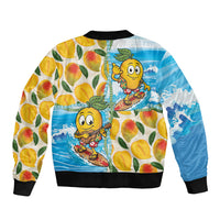 Aloha Hawaii Summer Sleeve Zip Bomber Jacket Hawaiian Lei Surfing Mango Palaka Motifs