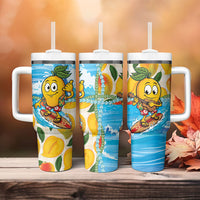 Aloha Hawaii Summer Tumbler With Handle Hawaiian Lei Surfing Mango Palaka Motifs