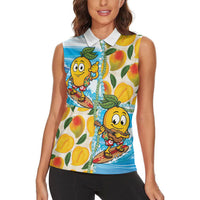 Aloha Hawaii Summer Women Sleeveless Polo Shirt Hawaiian Lei Surfing Mango Palaka Motifs