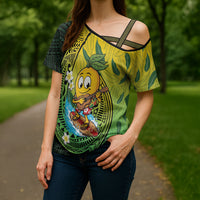 Hawaii Surfing Mango Cross Shoulder Shirt Manako Polynesian Fish Hook