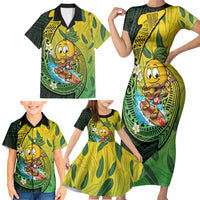 Hawaii Surfing Mango Family Matching Short Sleeve Bodycon Dress and Hawaiian Shirt Manako Polynesian Fish Hook