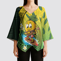 Hawaii Surfing Mango Kimono Sleeve Blouse Manako Polynesian Fish Hook