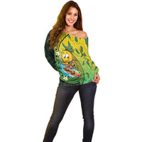 Hawaii Surfing Mango Off Shoulder Sweater Manako Polynesian Fish Hook