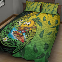 Hawaii Surfing Mango Quilt Bed Set Manako Polynesian Fish Hook