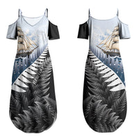 Personalised New Zealand Pakeha Couples Matching Summer Maxi Dress and Hawaiian Shirt Kiwi Silver Fern and Sailing Ship Compass LT14 - Polynesian Pride