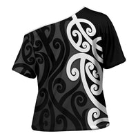 Lil Pakeha Lil Maori New Zealand Cross Shoulder Shirt Kiwi Proud Mangopare Pattern LT14 - Polynesian Pride