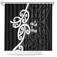 Lil Pakeha Lil Maori New Zealand Shower Curtain Kiwi Proud Mangopare Pattern LT14 Black - Polynesian Pride