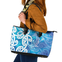 Hammerhead Shark Tattoo New Zealand Leather Tote Bag Maori Galaxy Mangopare Pattern LT14 Turquoise - Polynesian Pride