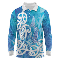 Hammerhead Shark Tattoo New Zealand Long Sleeve Polo Shirt Maori Galaxy Mangopare Pattern LT14 Turquoise - Polynesian Pride