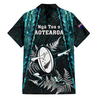 New Zealand Silver Fern Rugby Family Matching Off Shoulder Long Sleeve Dress and Hawaiian Shirt Aotearoa All Black Dabbing Ball With Maori Paua Shell LT14 - Polynesian Pride