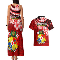 Tonga Rugby Couples Matching Tank Maxi Dress and Hawaiian Shirt Ikale Tahi Tongan Ngatu Pattern With Dabbing Ball LT14 - Polynesian Pride