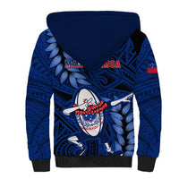 Samoa Rugby Sherpa Hoodie Manu Samoa Ula Fala Dabbing Ball Polynesian Blue Version LT14 - Polynesian Pride