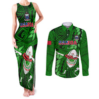 Samoa Rugby Couples Matching Tank Maxi Dress and Long Sleeve Button Shirts Manu Samoa Ula Fala Dabbing Ball Polynesian Green Version LT14 Green - Polynesian Pride