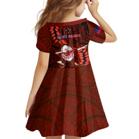 Samoa Rugby Family Matching Off Shoulder Short Dress and Hawaiian Shirt Manu Samoa Ula Fala Dabbing Ball Polynesian Red Version LT14 - Polynesian Pride