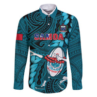Samoa Rugby Family Matching Off Shoulder Short Dress and Hawaiian Shirt Manu Samoa Ula Fala Dabbing Ball Polynesian Turquoise Version LT14 - Polynesian Pride