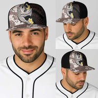 Brown and Black Hawaii Shark Tattoo Baseball Net Cap Puakenikeni Lei Plumeria Polynesian Pattern - Polynesian Pride