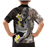 Brown and Black Hawaii Shark Tattoo Family Matching Mermaid Dress and Hawaiian Shirt Puakenikeni Lei Plumeria Polynesian Pattern LT14 - Polynesian Pride