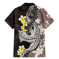 Brown and Black Hawaii Shark Tattoo Family Matching Mermaid Dress and Hawaiian Shirt Puakenikeni Lei Plumeria Polynesian Pattern LT14 - Polynesian Pride