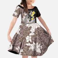 Brown and Black Hawaii Shark Tattoo Family Matching Tank Maxi Dress and Hawaiian Shirt Puakenikeni Lei Plumeria Polynesian Pattern LT14 Daughter's Dress Black - Polynesian Pride