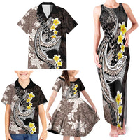 Brown and Black Hawaii Shark Tattoo Family Matching Tank Maxi Dress and Hawaiian Shirt Puakenikeni Lei Plumeria Polynesian Pattern LT14 - Polynesian Pride