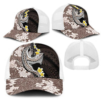 Brown and Black Hawaii Shark Tattoo Mesh Trucker Cap Puakenikeni Lei Plumeria Polynesian Pattern - Polynesian Pride