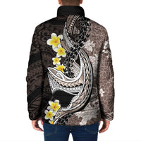 Brown and Black Hawaii Shark Tattoo Padded Jacket Puakenikeni Lei Plumeria Polynesian Pattern - Polynesian Pride