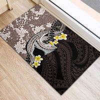Brown and Black Hawaii Shark Tattoo Rubber Doormat Puakenikeni Lei Plumeria Polynesian Pattern - Polynesian Pride
