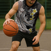 Brown and Black Hawaii Shark Tattoo Sleeveless Hoodie Puakenikeni Lei Plumeria Polynesian Pattern - Polynesian Pride