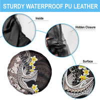 Brown and Black Hawaii Shark Tattoo Spare Tire Cover Puakenikeni Lei Plumeria Polynesian Pattern - Polynesian Pride