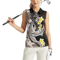Brown and Black Hawaii Shark Tattoo Women Sleeveless Polo Shirt Puakenikeni Lei Plumeria Polynesian Pattern LT14 - Polynesian Pride