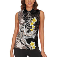 Brown and Black Hawaii Shark Tattoo Women Sleeveless Polo Shirt Puakenikeni Lei Plumeria Polynesian Pattern LT14 - Polynesian Pride