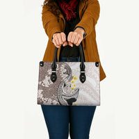 Brown and White Hawaii Shark Tattoo Leather Bag Puakenikeni Lei Plumeria Polynesian Pattern LT14 - Polynesian Pride