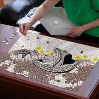 Brown and White Hawaii Shark Tattoo Puzzle Puakenikeni Lei Plumeria Polynesian Pattern LT14 - Polynesian Pride