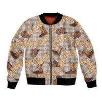 Khaki Palaka Hawaii Cowboy Bomber Jacket Puakenikeni Lei Paniolo Papale Seamless Vibes LT14 Unisex Khaki - Polynesian Pride